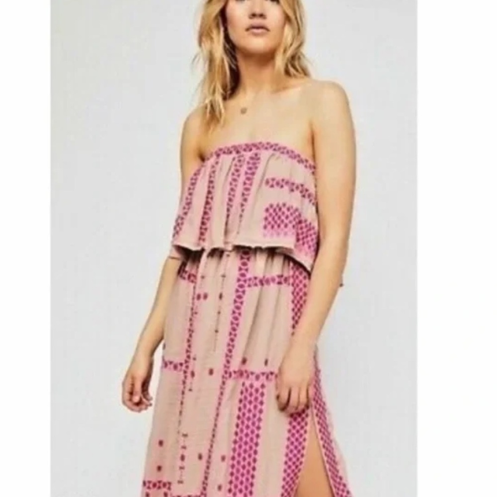 Free People Wild Romance Embroidered Strapless Boho Dress - Picture 4 of 4